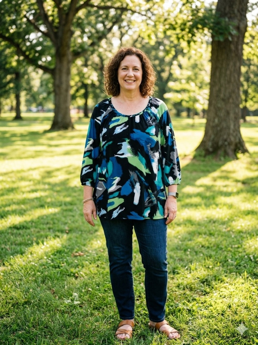 Style & Co. Abstract Brushstroke Tunic in Blue, Green & Black